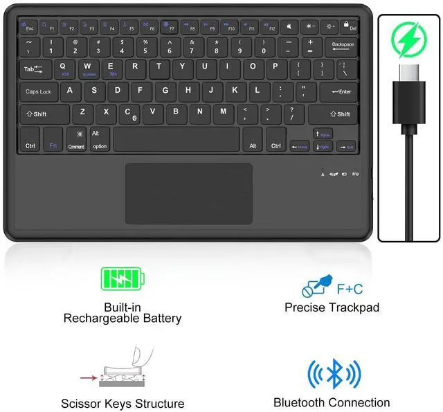 Alt view image 3 of 5 - WINCHKING Slim Bluetooth Keyboard for iPad Air 13-inch&12.9-inch iPad Pro Tablet,Detachable Wireless Keyboard with Touchpad Compatible with iOS/Window/Android,Lightweight Portable&Rechargeable,Black