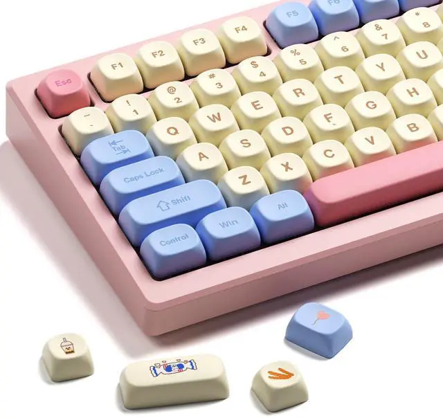 Main image of PBT keycaps,MOA Profile Cute Keycaps Pink Kawaii Anime Round Keycaps Set for Cherry Gateron MX Switches Mechanical Keyboards,Rainbow Candy