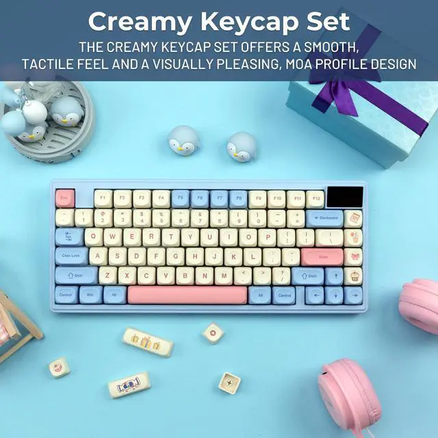 Alt view image 4 of 5 - PBT keycaps,MOA Profile Cute Keycaps Pink Kawaii Anime Round Keycaps Set for Cherry Gateron MX Switches Mechanical Keyboards,Rainbow Candy