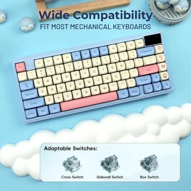 Alt view image 5 of 5 - PBT keycaps,MOA Profile Cute Keycaps Pink Kawaii Anime Round Keycaps Set for Cherry Gateron MX Switches Mechanical Keyboards,Rainbow Candy