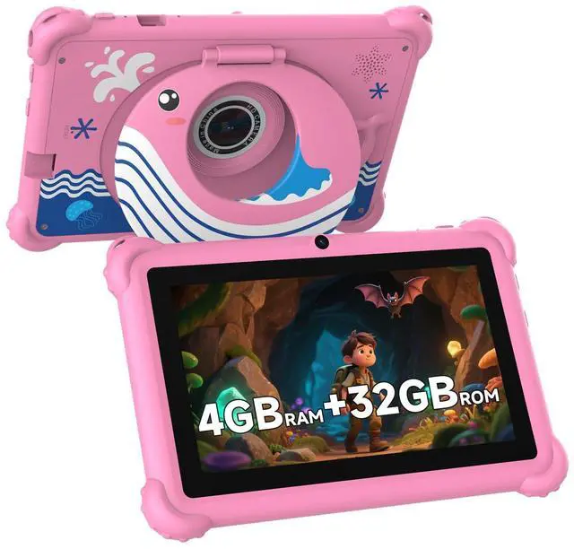 Main image of Aheadthink 7-inch Kids Tablet for Toddlers, Android 12, 4GB RAM, 32GB ROM, WiFi, Bluetooth, Safe Eye Protection IPS Screen, Parental Controls, Dual Camera, Transparent Case for Education & Gaming