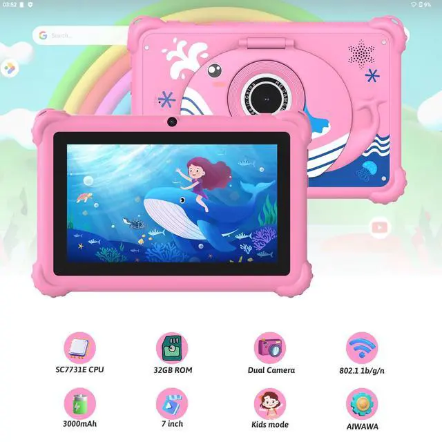 Alt view image 3 of 5 - Aheadthink 7-inch Kids Tablet for Toddlers, Android 12, 4GB RAM, 32GB ROM, WiFi, Bluetooth, Safe Eye Protection IPS Screen, Parental Controls, Dual Camera, Transparent Case for Education & Gaming