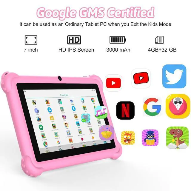 Alt view image 4 of 5 - Aheadthink 7-inch Kids Tablet for Toddlers, Android 12, 4GB RAM, 32GB ROM, WiFi, Bluetooth, Safe Eye Protection IPS Screen, Parental Controls, Dual Camera, Transparent Case for Education & Gaming