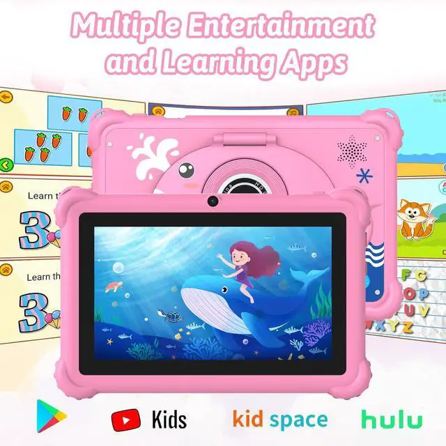 Alt view image 5 of 5 - Aheadthink 7-inch Kids Tablet for Toddlers, Android 12, 4GB RAM, 32GB ROM, WiFi, Bluetooth, Safe Eye Protection IPS Screen, Parental Controls, Dual Camera, Transparent Case for Education & Gaming