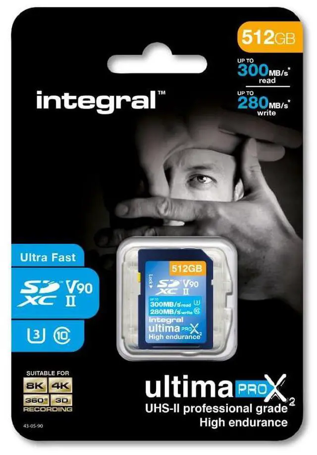 Main image of Integral 512GB UHS-II SD Card V90 Up to 300MBs Read and 280MBs Write Speed 1866X SDHC Professional High Speed Memory Card