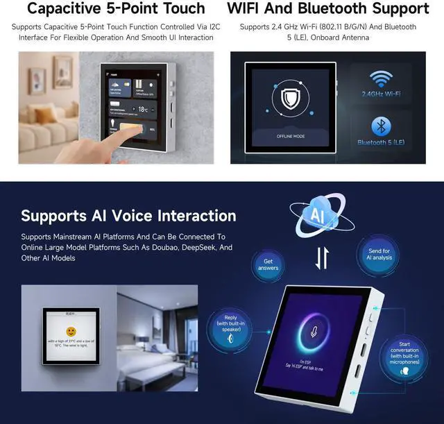 Alt view image 5 of 5 - Waveshare ESP32-S3 Smart 86 Box Development Board, Support 2.4GHz Wi-Fi & Bluetooth BLE 5, Onboard 4inch 480 × 480 Pixel Touch Display, 5-Point Touch, RGB Interface