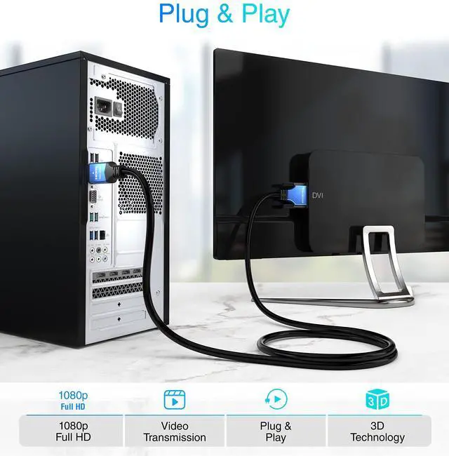 Alt view image 4 of 5 - BlueRigger HDMI to DVI Cable (25FT, High-Speed, Bi-Directional Adapter Male to Male, DVI-D 24+1, 1080p, Aluminum Shell) - Compatible with Raspberry Pi, Roku, Xbox One, PS5/PS4, Graphics Card