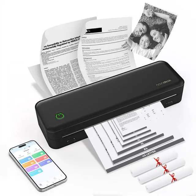 Main image of Portable Thermal Printer for Travel, Wireless Bluetooth Inkless Mini Printer w/ 300DPI , Supports 8.5" x 11" US Letter, Legal, A4 & A5 Paper, Compatible w/ Android, iOS, Laptop for Home, Office Use