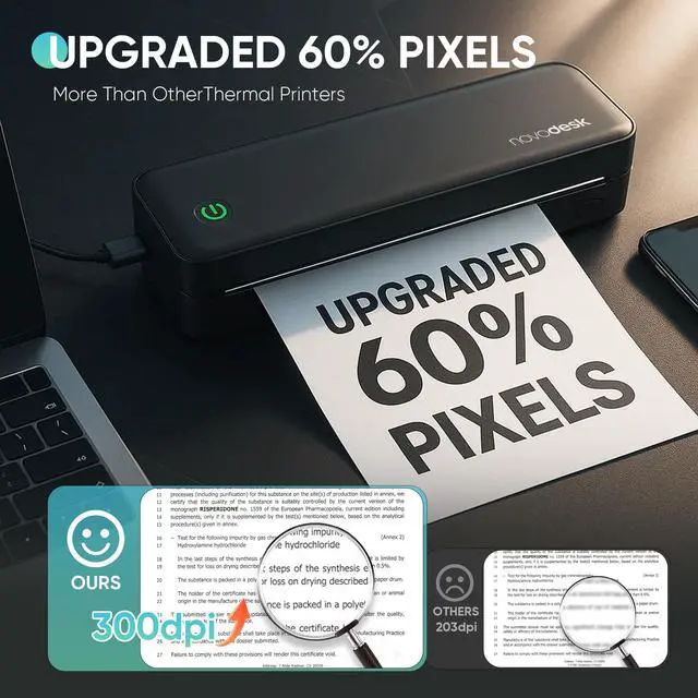 Alt view image 4 of 5 - Portable Thermal Printer for Travel, Wireless Bluetooth Inkless Mini Printer w/ 300DPI , Supports 8.5" x 11" US Letter, Legal, A4 & A5 Paper, Compatible w/ Android, iOS, Laptop for Home, Office Use