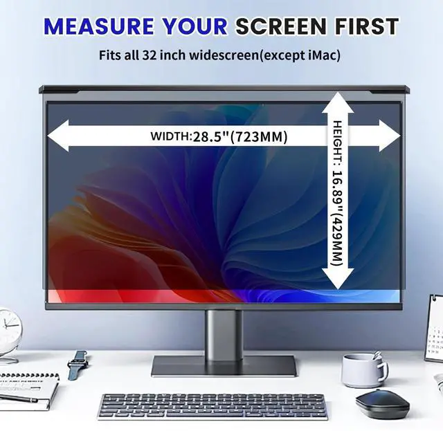 Alt view image 2 of 5 - Hanging 32 Inch Computer Privacy Screen Filter, Hanging Computer Screen Privacy Cover, Compatible with, 32 Inch 16:9 Widescreen Monitors, Protect Eyes from Glare and Blue Light