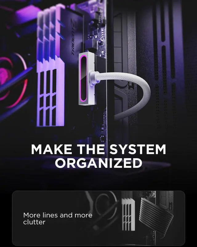 Alt view image 4 of 5 - AsiaHorse Hydrus-24PIN PC PSU Extension, ATX 24PIN Motherboard Power Extension 90° Right Angle Design, 650W Power Supply, Perfect for PC Case Management & DIY Enthusiasts (White, 24Pin-ARGB)