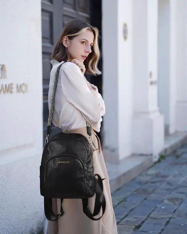 Alt view image 2 of 5 - Women's Genuine Leather Backpack for Professionals, 12.9 Inch Laptop Backpack with Anti-Theft Pocket, Business Work Computer Bag for Office & Travel, Classic Black