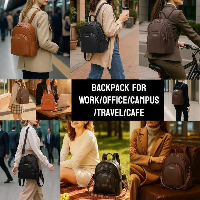 Alt view image 3 of 5 - Women's Genuine Leather Backpack for Professionals, 12.9 Inch Laptop Backpack with Anti-Theft Pocket, Business Work Computer Bag for Office & Travel, Classic Black