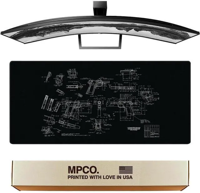 Main image of MPCO. Blueprints Large Gaming Desk Pad - 36" x 17" Aeroglyde Fabric Browning 1911  Black Desk Mats - Non-Slip, Washable, Smooth Glide for Precision Gaming & Work