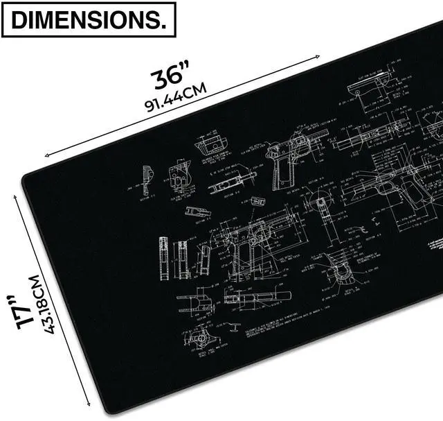 Alt view image 2 of 5 - MPCO. Blueprints Large Gaming Desk Pad - 36" x 17" Aeroglyde Fabric Browning 1911  Black Desk Mats - Non-Slip, Washable, Smooth Glide for Precision Gaming & Work