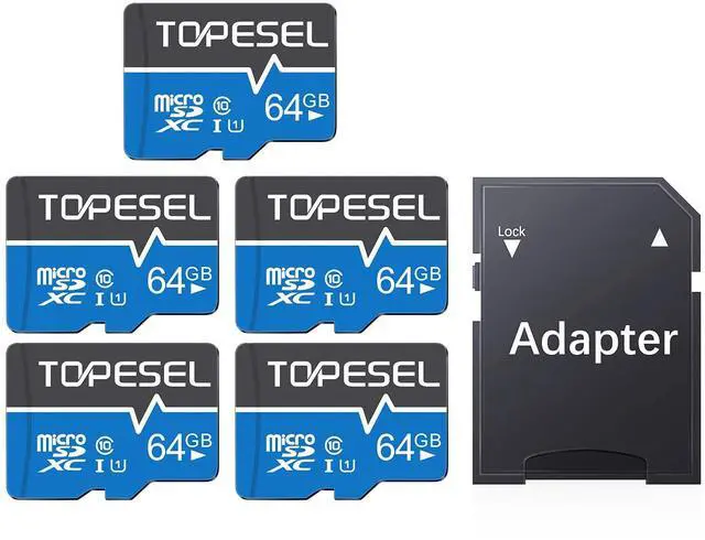 Main image of TOPESEL 5-Pack 64GB Micro SD Card Class 10 Micro-SDXC Memory Card UHS-I, High Speed Flash TF Card for Security Camera/Smartphone/Drone/Dash Cam/Tablet/PC, C10, U1, 64GB 5Pack