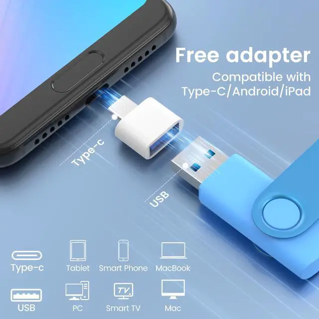 Alt view image 2 of 5 - 32GB USB 3.0 Flash Drives 5 Pack with USB C 3.0 Adapter and Keychains, Wooolken Swivel Thumb Drives USB Stick Drive Memory Stick