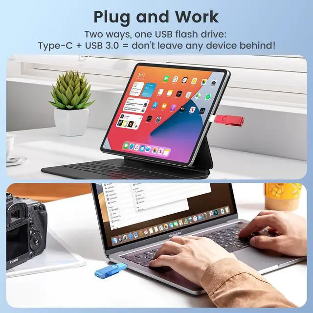 Alt view image 5 of 5 - 32GB USB 3.0 Flash Drives 5 Pack with USB C 3.0 Adapter and Keychains, Wooolken Swivel Thumb Drives USB Stick Drive Memory Stick