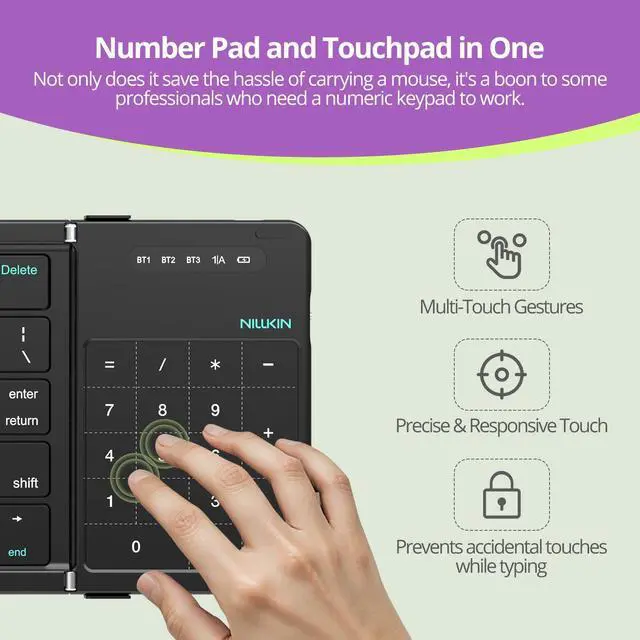Alt view image 4 of 5 - Nillkin Pocket Foldable Keyboard with Touchpad & Wireless Bluetooth, Portable Travel Keyboard for Home or Mobile Office Replaces Keypads and Mouse Combo, Compatible with iPad, Laptop, Tablet - Black