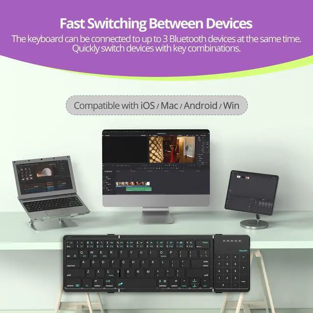 Alt view image 5 of 5 - Nillkin Pocket Foldable Keyboard with Touchpad & Wireless Bluetooth, Portable Travel Keyboard for Home or Mobile Office Replaces Keypads and Mouse Combo, Compatible with iPad, Laptop, Tablet - Black