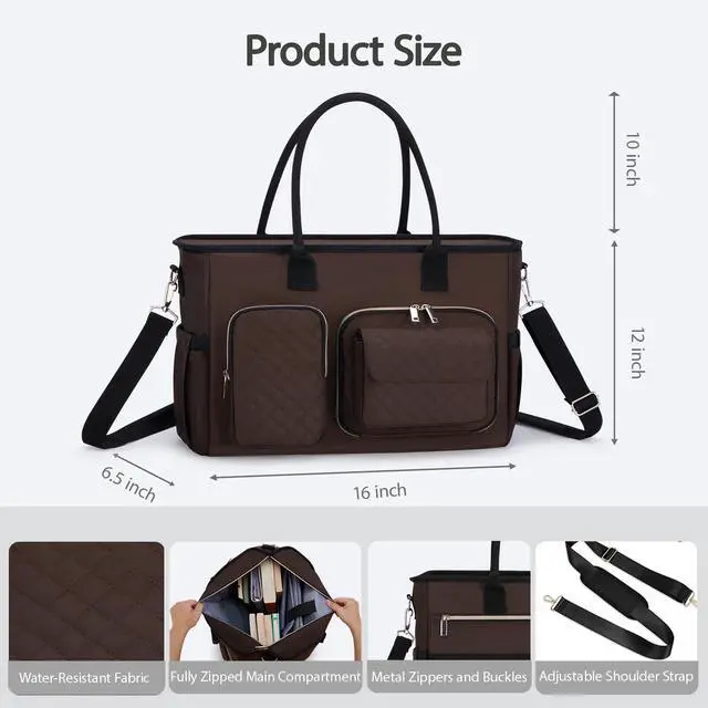 Alt view image 5 of 5 - Women Laptop Tote Bag with Insulated Lunch Compartment,15.6'' Teacher Work Computer Bag,Large Water-Resistant Messenger Shoulder Bag with Multi Pockets for Office/College/Travel-Brown