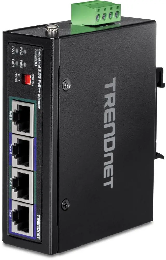 Main image of TRENDnet 95W 2-Port Industrial 2.5G PoE++ Injector, Supports PoE IEEE 802.3af, PoE+ IEEE 802.3at, and PoE++ IEEE 802.3bt, Not Compatible with Passive PoE Devices, Black, TI-IG290