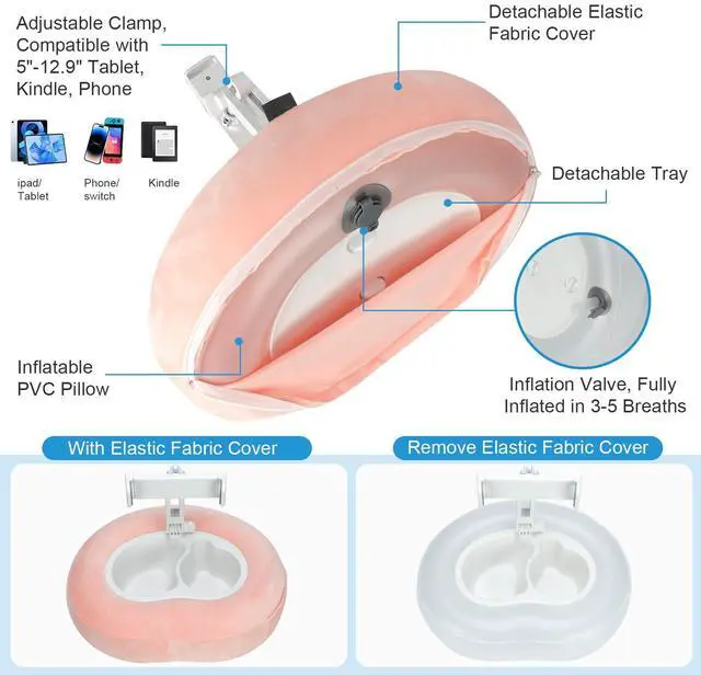 Alt view image 4 of 5 - CYUGM Versatile Waterproof Tablet Kindle Pillow Stand for Bed Couch Bathtub Pool Lounger, Portable Inflatable Kindle Holder with Detachable Fabric, Easy Care & Suit All Seasons, Fit 5-12.9'' Devices