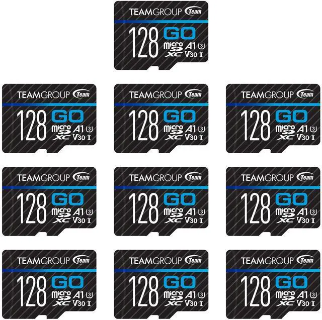 Main image of TEAMGROUP GO Card 128GB 10 Pack Micro SDXC UHS-I U3 V30 4K for GoPro & Drone & Action Cameras High Speed Flash Memory Card with Adapter for Outdoor Sports, 4K Shooting, Nintendo-Switch TGUSDX128GU366