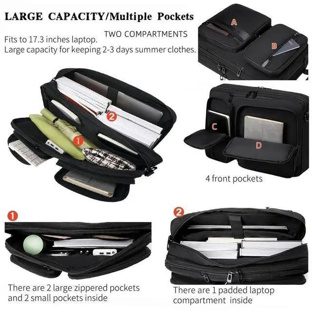 Alt view image 4 of 5 - HUAETING 3 in 1 Laptop Bag for Men 17.3 Inch Laptop Backpack Computer Bag for Business/Work/Travel Convertible Backpack Messenger Shoulder Bag for Men Women Black