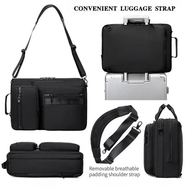 Alt view image 5 of 5 - HUAETING 3 in 1 Laptop Bag for Men 17.3 Inch Laptop Backpack Computer Bag for Business/Work/Travel Convertible Backpack Messenger Shoulder Bag for Men Women Black