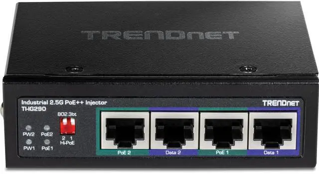Alt view image 3 of 5 - TRENDnet 95W 2-Port Industrial 2.5G PoE++ Injector, Supports PoE IEEE 802.3af, PoE+ IEEE 802.3at, and PoE++ IEEE 802.3bt, Not Compatible with Passive PoE Devices, Black, TI-IG290