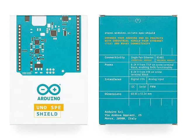 Alt view image 5 of 5 - Arduino UNO SPE Shield [ASX00073] - Add Single Pair Ethernet (10BASE-T1S) with PoDL + RS485 to UNO R4, Industrial IoT, Legacy Integration, Smart Factory & Building Automation