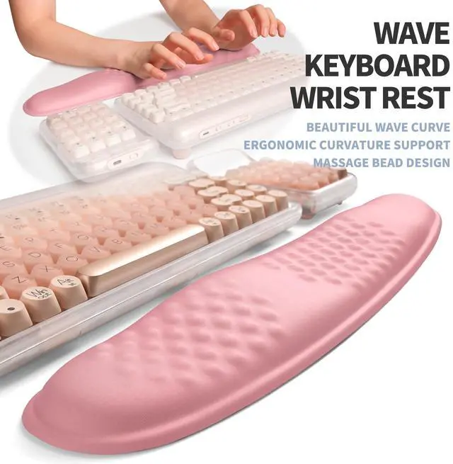 Alt view image 2 of 5 - Gleamtide 2-in-1 Ergonomic Set, Wave Keyboard Wrist Rest and Massage Slope Mouse Pad Wrist Support, Rebound Memory Foam for Relieve Carpal Tunnel Syndrome and Wrist Pain (Pink)