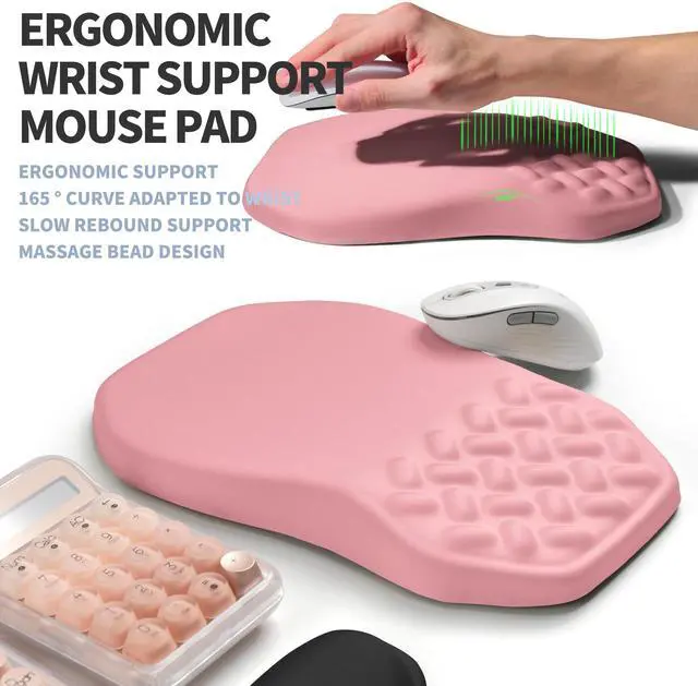 Alt view image 3 of 5 - Gleamtide 2-in-1 Ergonomic Set, Wave Keyboard Wrist Rest and Massage Slope Mouse Pad Wrist Support, Rebound Memory Foam for Relieve Carpal Tunnel Syndrome and Wrist Pain (Pink)
