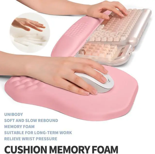 Alt view image 4 of 5 - Gleamtide 2-in-1 Ergonomic Set, Wave Keyboard Wrist Rest and Massage Slope Mouse Pad Wrist Support, Rebound Memory Foam for Relieve Carpal Tunnel Syndrome and Wrist Pain (Pink)