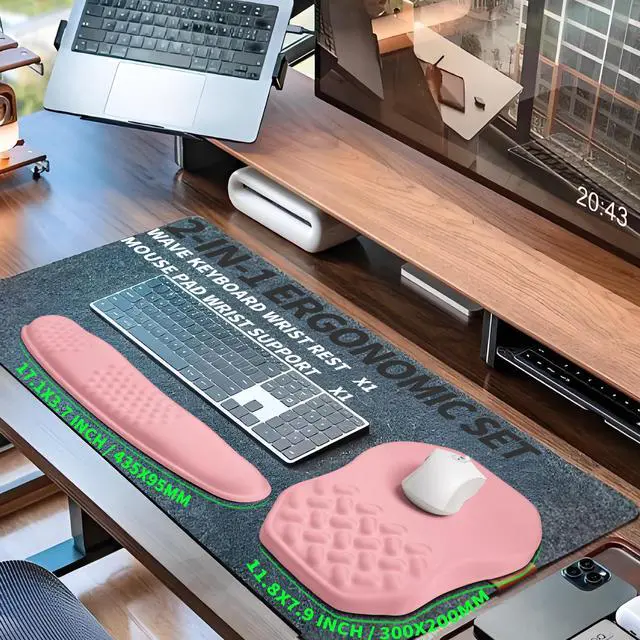 Alt view image 5 of 5 - Gleamtide 2-in-1 Ergonomic Set, Wave Keyboard Wrist Rest and Massage Slope Mouse Pad Wrist Support, Rebound Memory Foam for Relieve Carpal Tunnel Syndrome and Wrist Pain (Pink)