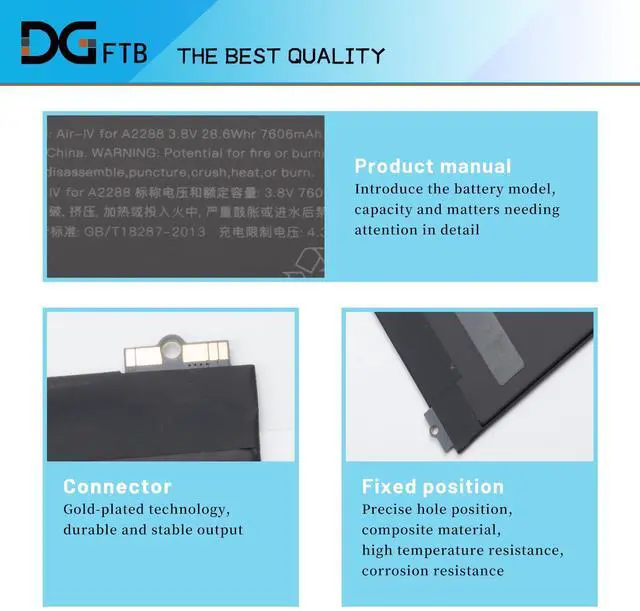 Alt view image 3 of 5 - DGFTB New A2288 28.6Wh Tablet Battery for iPad Air 10.9" 2020 4th Generation Gen 4 A2316 A2324 A2325 A2072, for iPad 13.1 13.2 MYFN2LL/A MYFM2LL/A MYFT2LL/A MYHY2LL/A MYGX2ZP/A EMC 3570 3571