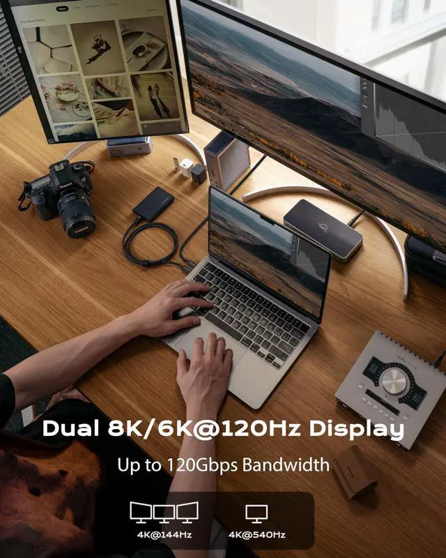 Alt view image 2 of 5 - Stouchi Intel Certified Thunderbolt 5 Cable 80Gbps, up to 120Gbps Bandwidth, Dual 8K Display, 240W Power, Compatible with Thunderbolt 5/4, USB4, MacBook, SSD, eGPU, Premium Braided Cable, 3.3FT