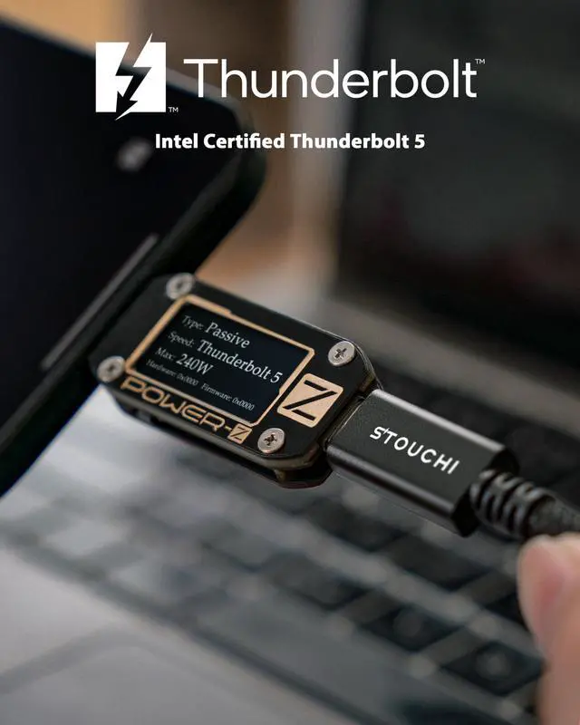 Alt view image 4 of 5 - Stouchi Intel Certified Thunderbolt 5 Cable 80Gbps, up to 120Gbps Bandwidth, Dual 8K Display, 240W Power, Compatible with Thunderbolt 5/4, USB4, MacBook, SSD, eGPU, Premium Braided Cable, 3.3FT