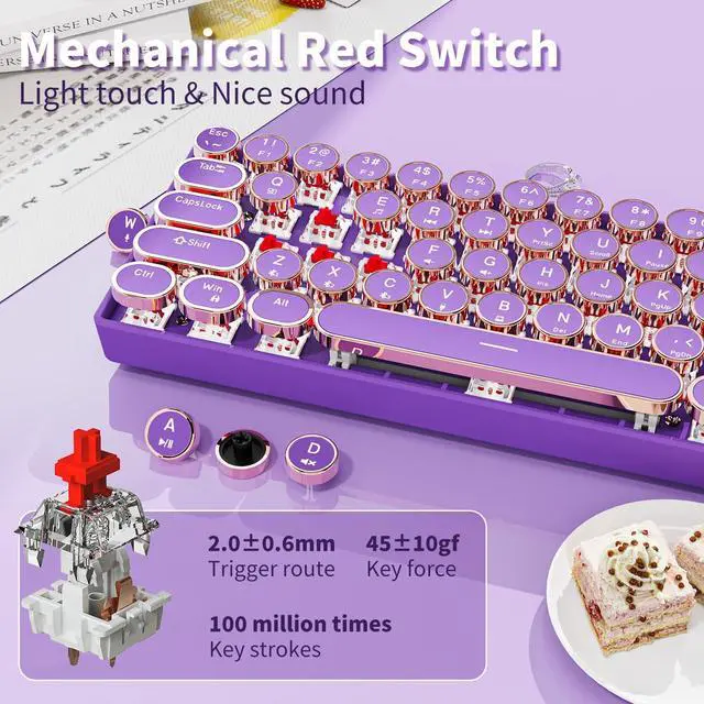 Alt view image 4 of 5 - EWEADN G61 Typewriter Keyboard Wireless Mechanical Keyboards, 60% Mini Typewriter Keyboards with White Backlit, Anti-Ghosting, Red Switch Bluetooth/2.4GHz/USB-C Cute Aesthetic Keyboard-Purple