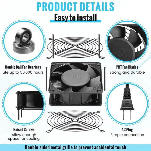 Alt view image 3 of 5 - Glooglitter 2 Pack 120V AC Fans Muffin Fan Waterproof18W 2850RPM 90CFM Life 50000 Hours Small Cooling Ventilation Exhaust Projects (120mm)