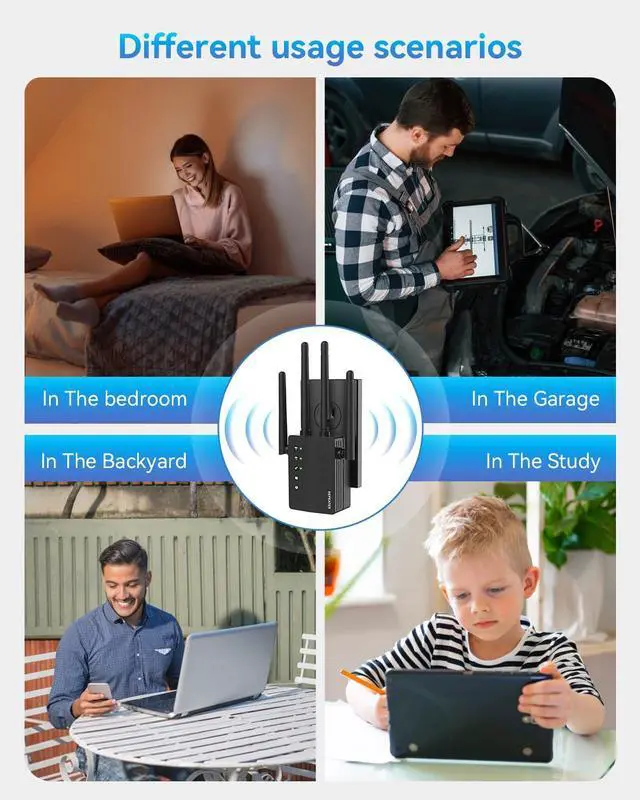 Alt view image 5 of 5 - AOOEPU WiFi Booster, 1200Mbps WiFi Extender Signal Booster for Home, 12880 Sq Ft Coverage, 105 Devices, Dual Band 2.4/5GHz Internet Extender WiFi Booster