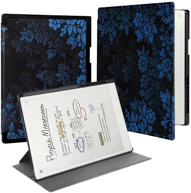 Main image of QIOFEARTH Rotating Case for 11.8" Remarkable Paper Pro Tablet (2024 Released) Lightweight and Hard Back Shell Protective Book Folio Cover,Auto Sleep/Wake,Pen Holder and Pen Tips Box (Blue Flowers)