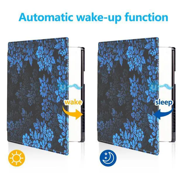 Alt view image 4 of 5 - QIOFEARTH Rotating Case for 11.8" Remarkable Paper Pro Tablet (2024 Released) Lightweight and Hard Back Shell Protective Book Folio Cover,Auto Sleep/Wake,Pen Holder and Pen Tips Box (Blue Flowers)