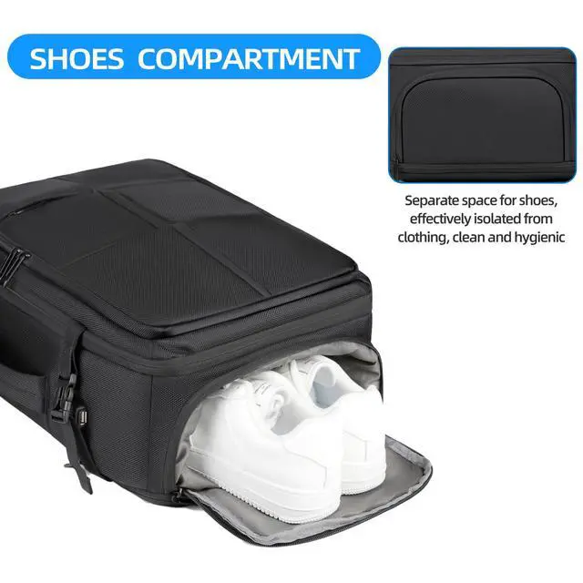 Alt view image 3 of 5 - JUNYRRYO Carry on Travel Backpack for Airplanes, 35L Suitcase Backpack Luggage Business Work Weekender Bag, TSA Laptop Backpack Flight Approved, Expandable Black Travel Backpack for Men Women