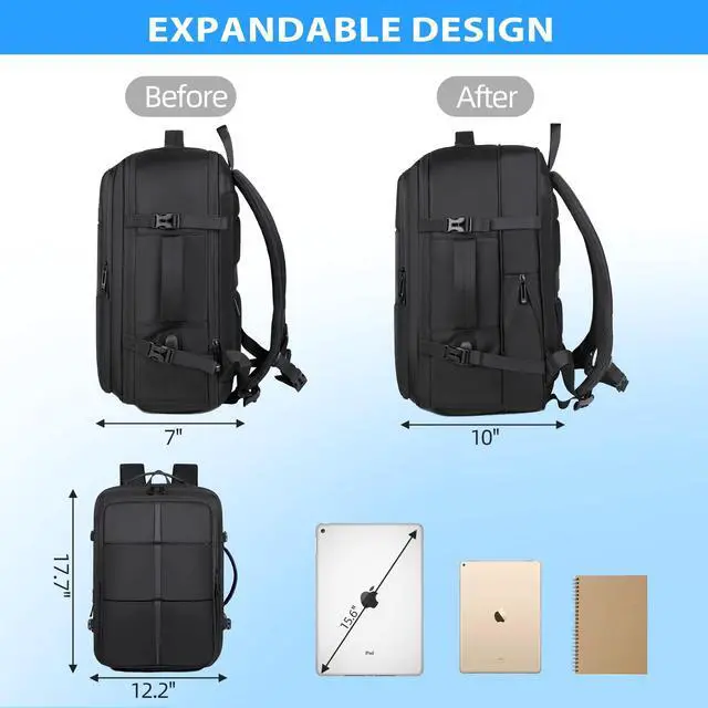 Alt view image 4 of 5 - JUNYRRYO Carry on Travel Backpack for Airplanes, 35L Suitcase Backpack Luggage Business Work Weekender Bag, TSA Laptop Backpack Flight Approved, Expandable Black Travel Backpack for Men Women