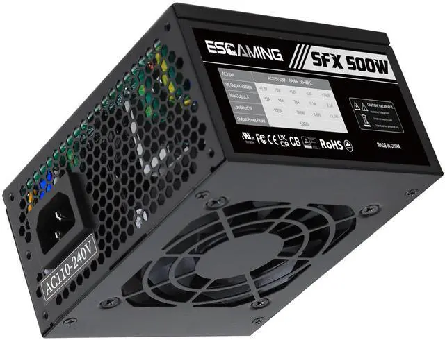 Alt view image 3 of 5 - ESGAMING 500W SFX Power Supply Active PFC PSU Silent 80mm FDB Fan for Desktop Gaming Server SFX Form Factor Computer