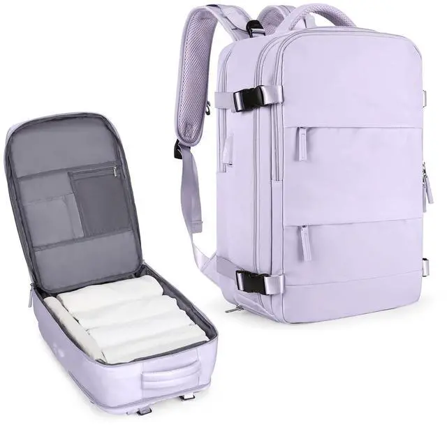 Main image of coowoz Large Travel Backpack For Women Men,Carry On Flight Approved,Hiking Waterproof Outdoor Sports Rucksack Casual Daypack Fit 15.6 Inch Laptop Shoes Compartment (Purple)