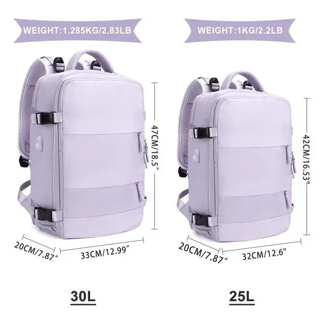 Alt view image 3 of 5 - coowoz Large Travel Backpack For Women Men,Carry On Flight Approved,Hiking Waterproof Outdoor Sports Rucksack Casual Daypack Fit 15.6 Inch Laptop Shoes Compartment (Purple)