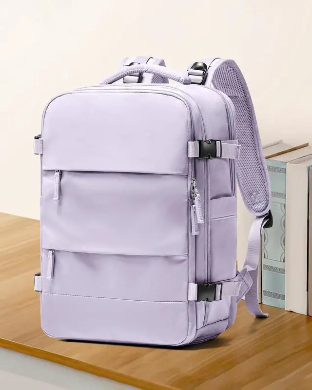 Alt view image 2 of 5 - coowoz Large Travel Backpack For Women Men,Carry On Flight Approved,Hiking Waterproof Outdoor Sports Rucksack Casual Daypack Fit 15.6 Inch Laptop Shoes Compartment (Purple)